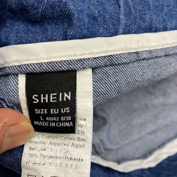 EZwear Size Large Solid Wide Leg Halter Top Denim Overalls Medium Wash - Picture 6 of 16